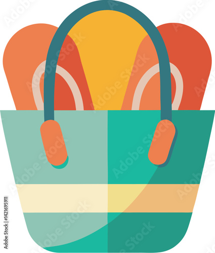 Vibrant beach bag illustration showcasing summer essentials against a dark backdrop