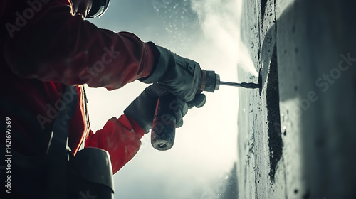 Construction Worker Using a Pneumatic Drill
