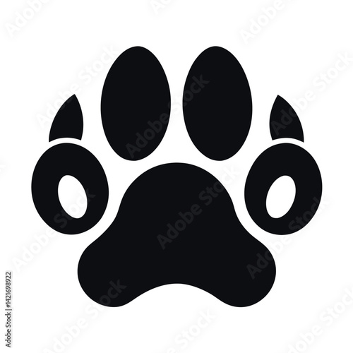 create a dog foot silhouette vector icon  desing with a white background