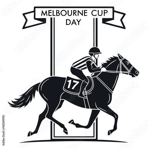 Horse racing jockey silhouette dynamic pose galloping vector illustration