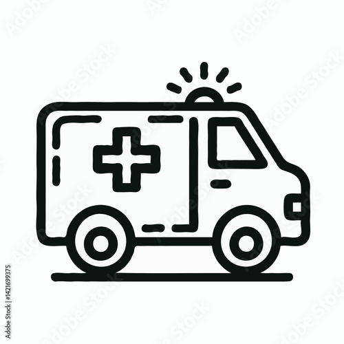 Ambulance vehicle with emergency lights in a minimalist style  