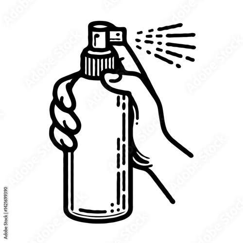 Hand spraying disinfectant from a spray bottle  