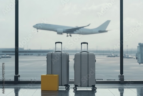 Airport Travel Scene with Luggage and Airplane