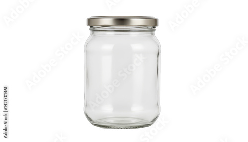 Isolated glass jar with metal lid on white background for reusable food storage packaging​