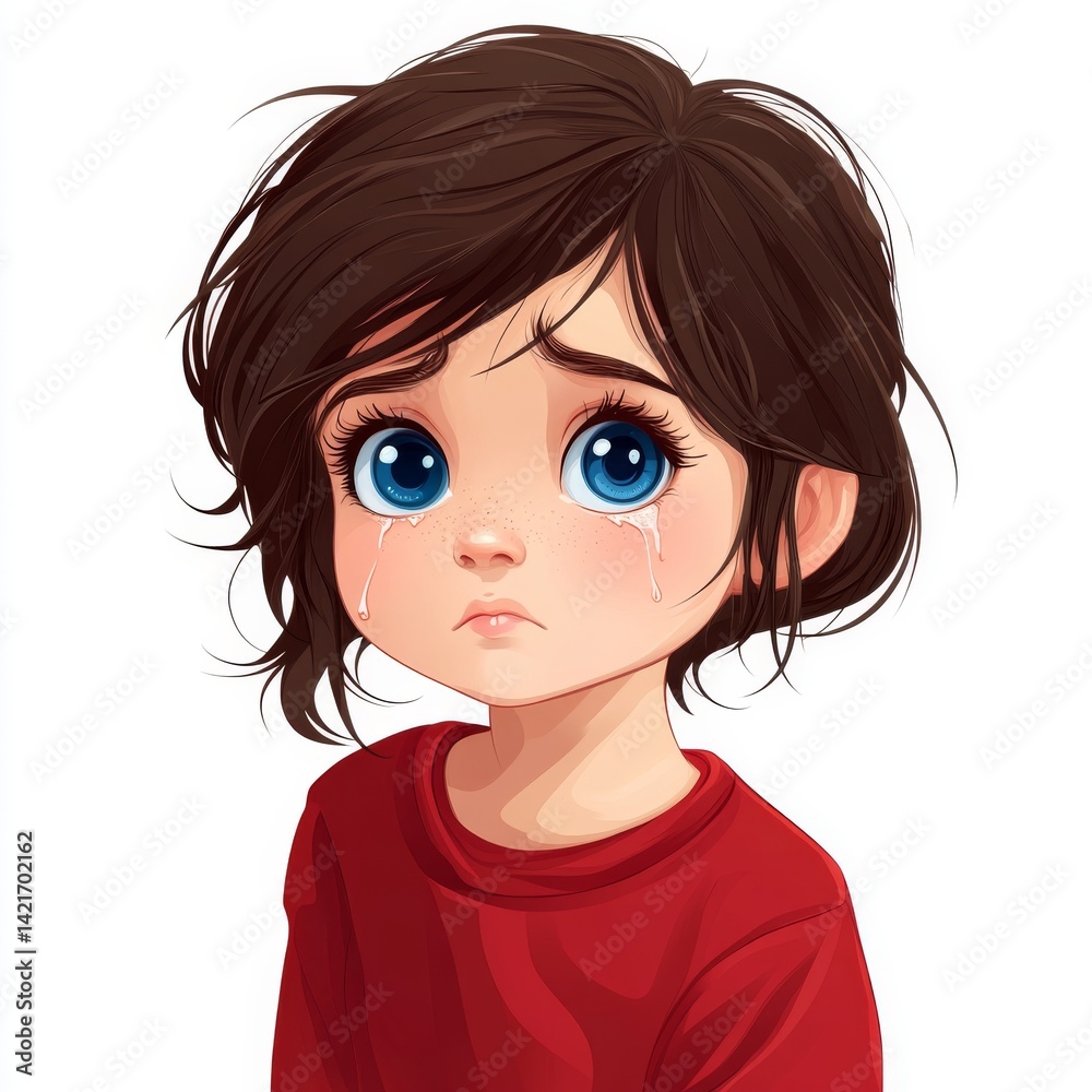 A playful studio environment is the backdrop for this colorful close-up of an emotional toddler in digital art