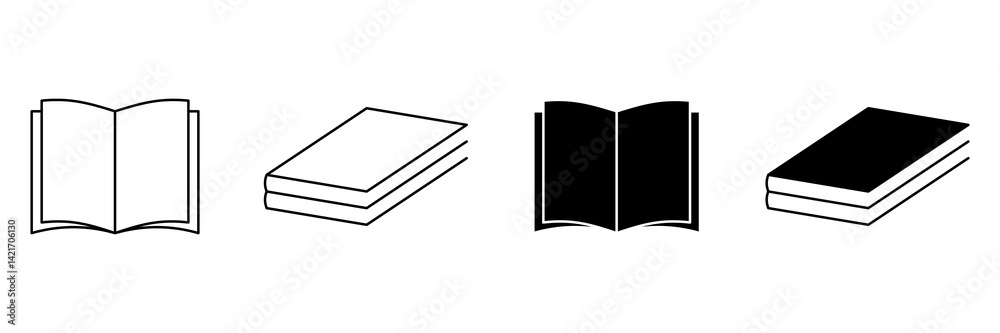 Book Icon Set. Different Open Book Collection. Symbol Of Ebook Isolated on white background. Vector Illustration. Book Icon Set. Different Open Book Collection. Symbol Of Ebook Isolated on white background. Vector Illustration.