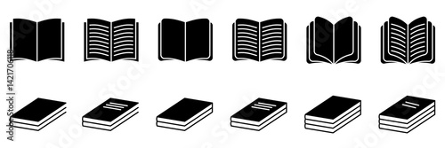 Book Icon Set. Different Open Book Collection. Symbol Of Ebook Isolated on white background. Vector Illustration.