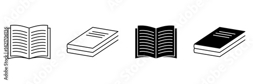 Book Icon Set. Different Open Book Collection. Symbol Of Ebook Isolated on white background. Vector Illustration.
