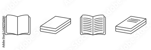 Book Icon Set. Different Open Book Collection. Symbol Of Ebook Isolated on white background. Vector Illustration.