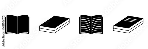 Book Icon Set. Different Open Book Collection. Symbol Of Ebook Isolated on white background. Vector Illustration.