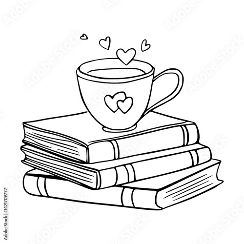 cozy reading time outline drawing
