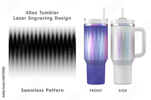 Abstract Halftone laser engraving pattern for 40oz tumbler. Seamless from edge to edge. Full tumbler wrap. Vector illustration.