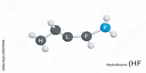 Vector Ball and Stick Model of Hydrofluoric Acid (HF) Molecule