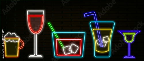Summer drink neon sign. Margarita cocktail. neon drinks.