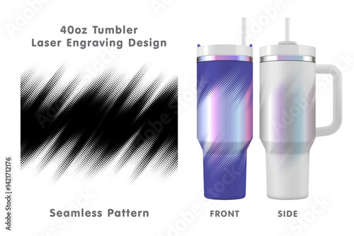 Abstract Halftone laser engraving pattern for 40oz tumbler. Seamless from edge to edge. Full tumbler wrap. Vector illustration.