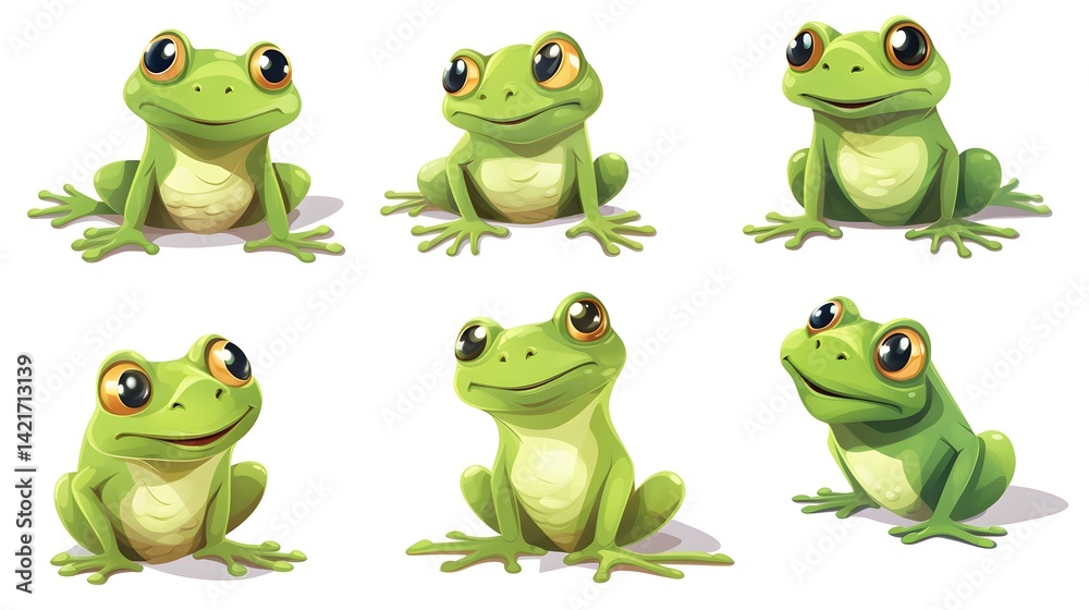 Smiling and happy frog illustrations in a cute and funny set for designs Smiling and happy frog illustrations in a cute and funny set for designs