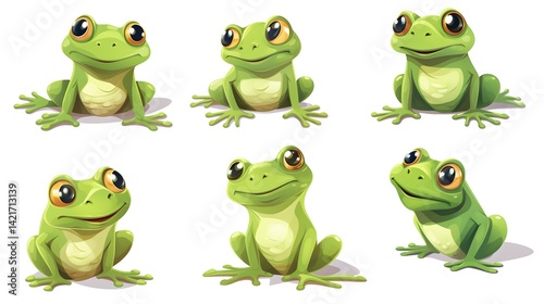Smiling and happy frog illustrations in a cute and funny set for designs