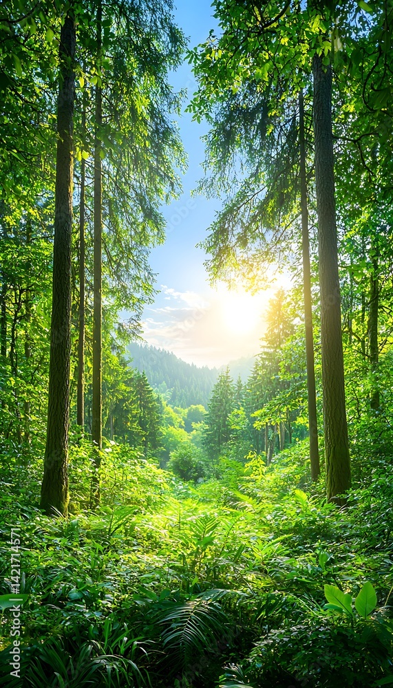 Obraz premium Sunlight Forest Valley View