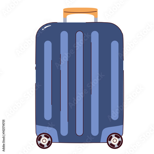 Blue suitcase. Closed case, baggage for travel, summer cruise. Luggage mascot, suitcase cartoon vector illustration