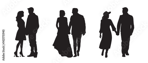 Silhouette of couple holding hands vector icon set illustration isolated on white background.