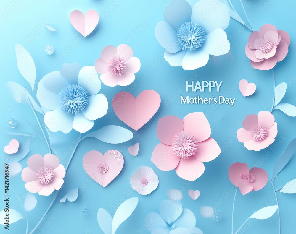 Obraz premium Happy Mothers Day Floral Paper Cut Design
