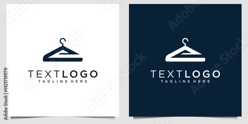 
Modern hanger logo design displayed in two contrasting color schemes—white on dark blue and dark blue on white. This minimalist vector icon is ideal for branding related to fashion, laundry, tailorin