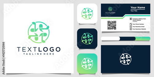 musical notes Modern green circle logo design and business card, suitable for eco-friendly companies, technology brands or professional corporate identity.