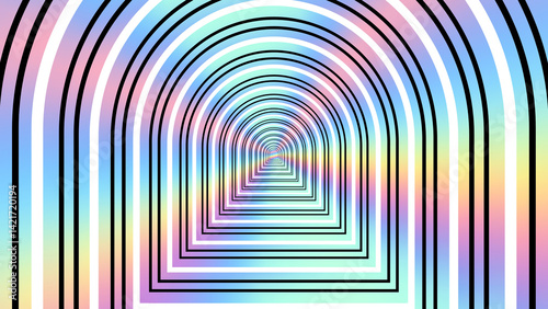 Fototapeta Naklejka Na Ścianę i Meble -  Neon 3D Holographic Geometric Arch Tunnel Pattern Background Illustration Photo - 1