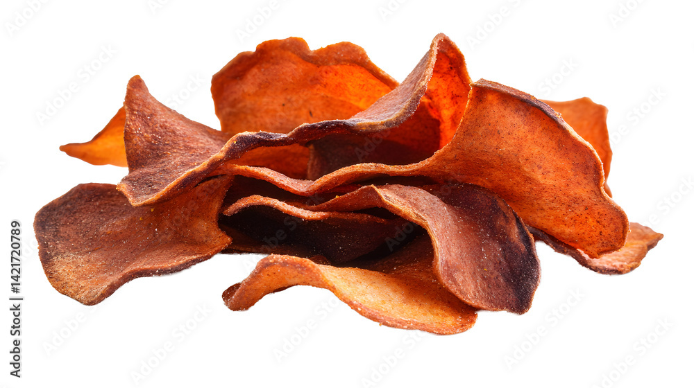 Paprika flavored potato chips isolated on white, side view