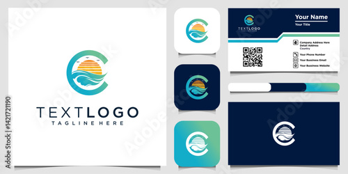 Professional branding design showcasing a distinctive sunset wave circle logo