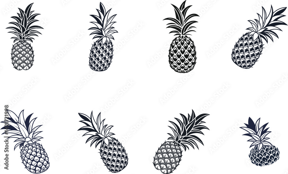 Fototapeta premium Pineapple set silhouette vector design