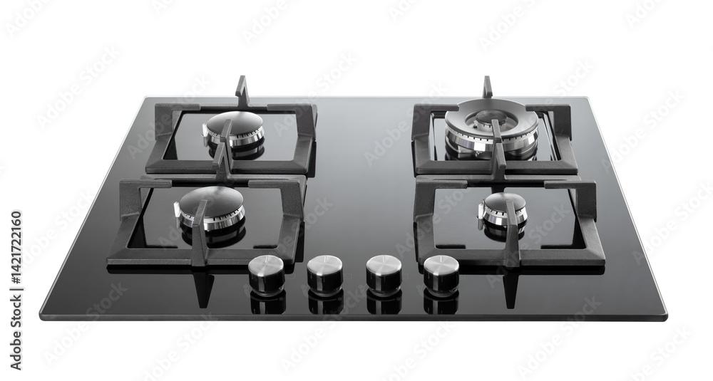 Fotografie Modern four-burner gas stove with metal knobs