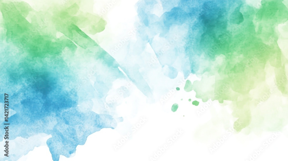 Abstract Watercolor Wash, Green Blue Splashes, White Background Abstract Watercolor Wash, Green Blue Splashes, White Background