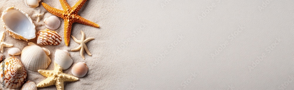 Seashells and Starfish on Sand Seashells and Starfish on Sand