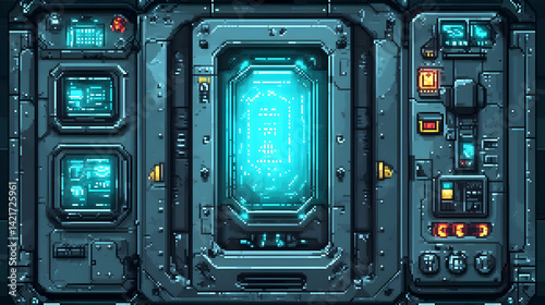 Futuristic Control Panel Interface with Glowing Blue Screen