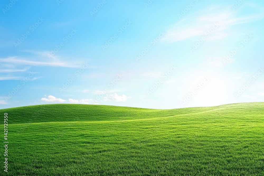Lush green meadow under a vibrant blue sky Lush green meadow under a vibrant blue sky