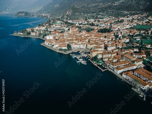view on the lake from the drone photo