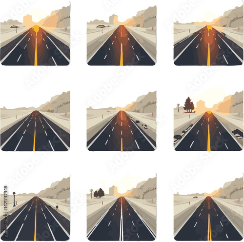 Create a kinds of Different 9 varied road and highway styles isolated . Vector art with white background