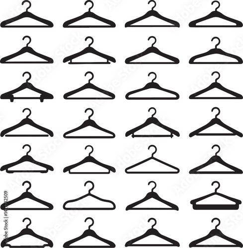 Create a kinds of Different 28 clothe  hangar . Vector art silhouette with white background.