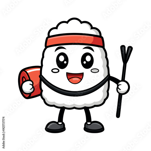 Cute Sushi Character Holding Chopsticks, Ready to Dine