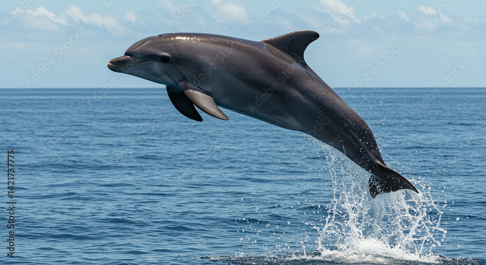 Naklejka premium Dolphin Jumping Out of the Ocean Water Splashing Around
