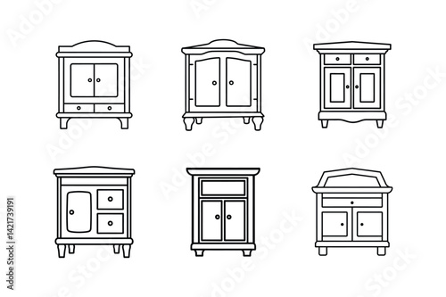 rustic cabinet icon line art vector illustration