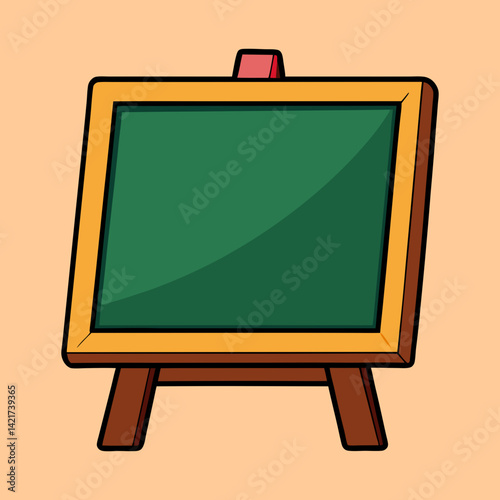Simple Cartoon Chalkboard Illustration on a Wooden Easel with Red Eraser