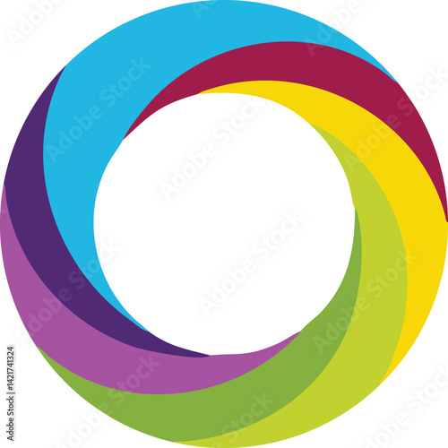 Abstract colorful circular design with vibrant hues and a central white space.