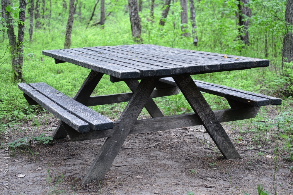 Wooden picnic table in forest (1) Wooden picnic table in forest (1)