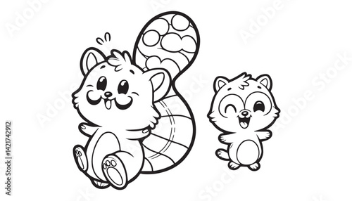 Vector illustration of cartoon animal black and white drawing For children to learn to color according to the picture.