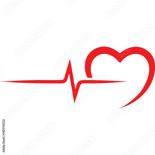 Red heart with heartbeat line, medical symbol, love, health, cardiogram.