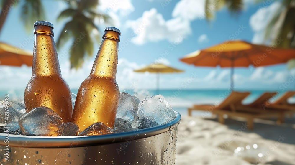 真夏のビーチ〜冷やした瓶ビール01