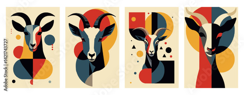 Abstract Geometric Goat Art Prints Set