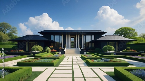 Tropical garden with a house